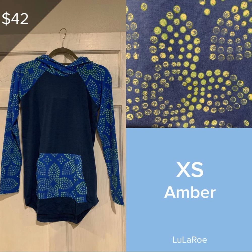 LuLaRoe BRAND NEW Amber Hoodie Pull Over Sweatshirt Hooded XS Blue